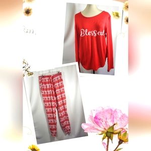 Mistle Toes long sleeve pajama set women's L  #983